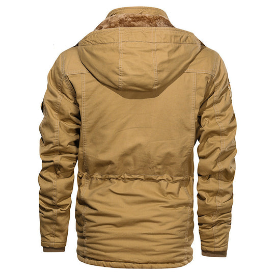 Herren Militärinspirierte Canvas-Fieldjacke mit Kapuze, Kordzug‑Taille und Fleece‑Innenfutter Nord Taschen
