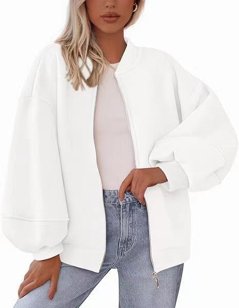 Damen Oversize Bomberjacke mit Ballonärmeln und durchgehendem Reißverschluss Nord Taschen