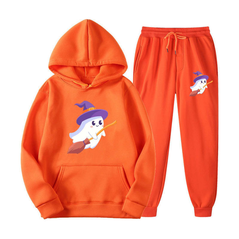 Unisex kuscheliger Kapuzenpullover und Jogginghose Set mit Halloween-Geistprint Nord Taschen