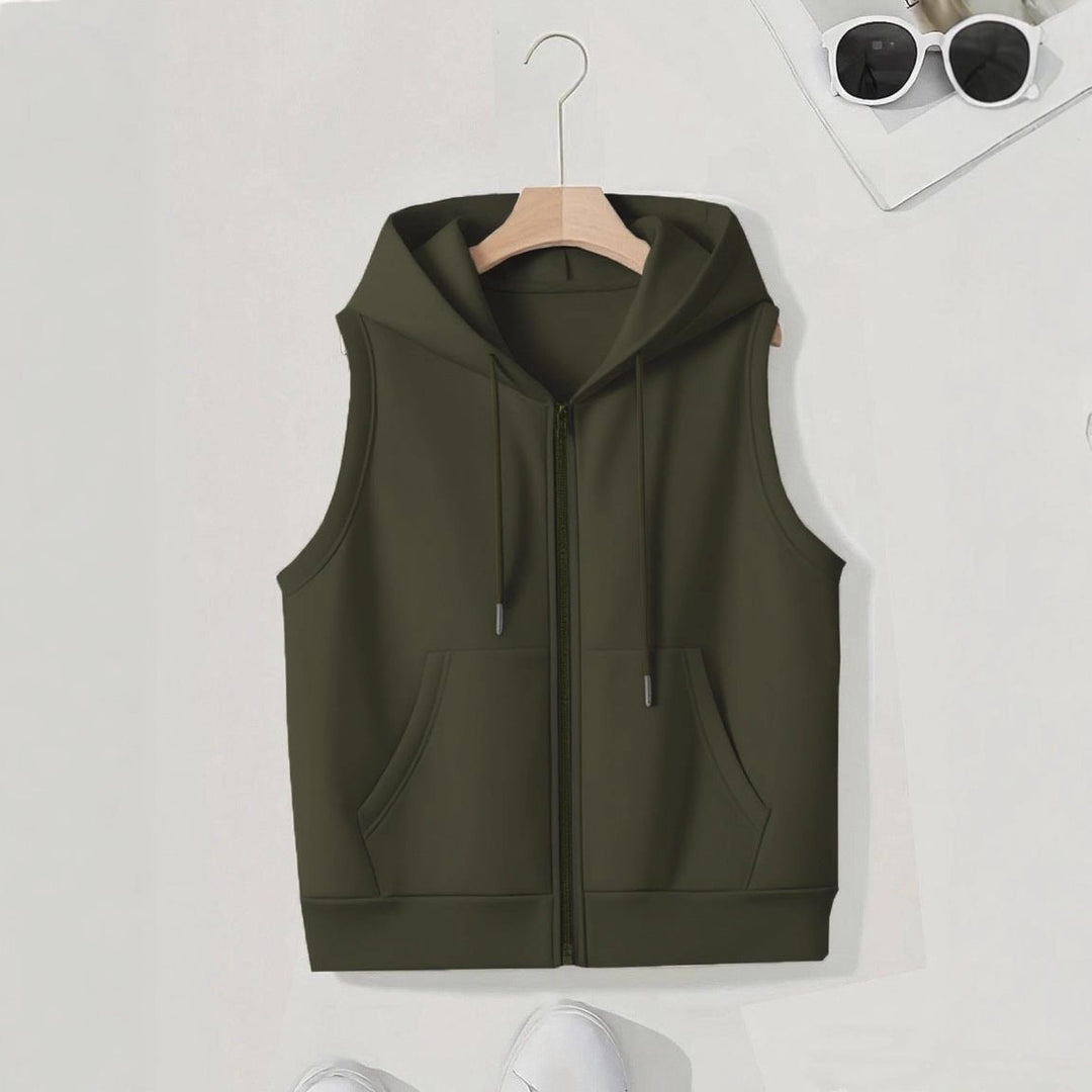 Damen Ärmellose Zip‑Hoodie‑Weste aus weichem Sweat mit Kängurutaschen Nord Taschen