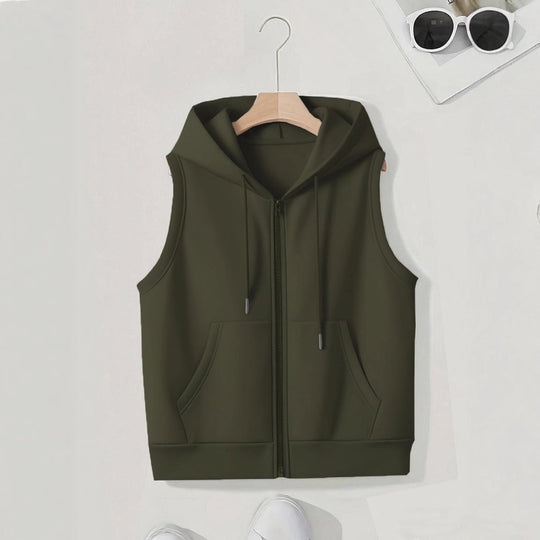 Damen Ärmellose Zip‑Hoodie‑Weste aus weichem Sweat mit Kängurutaschen Nord Taschen