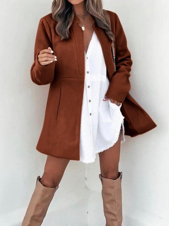 Damen Longline Blazermantel mit taillierter Teilungsnaht und cleanem V‑Ausschnitt Nord Taschen