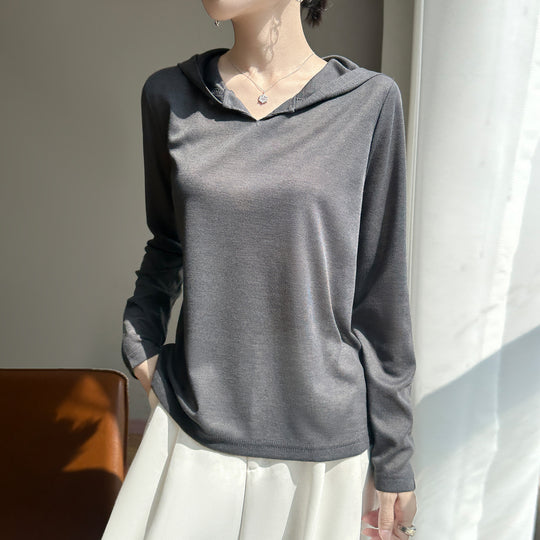 Damen Leichter Kapuzenpullover mit V‑Ausschnitt und feinem Jersey Nord Taschen
