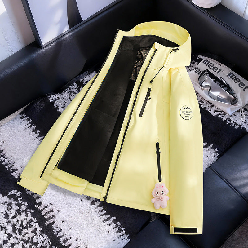 Damen Leichte wasserdichte Kapuzenjacke mit Teddy‑Charm und verdeckten Reißverschlusstaschen Nord Taschen