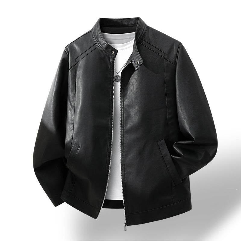Herren Schlichte Kunstleder-Cityjacke mit Stehkragen, Zweiwege-Reißverschluss & Eingrifftaschen Nord Taschen