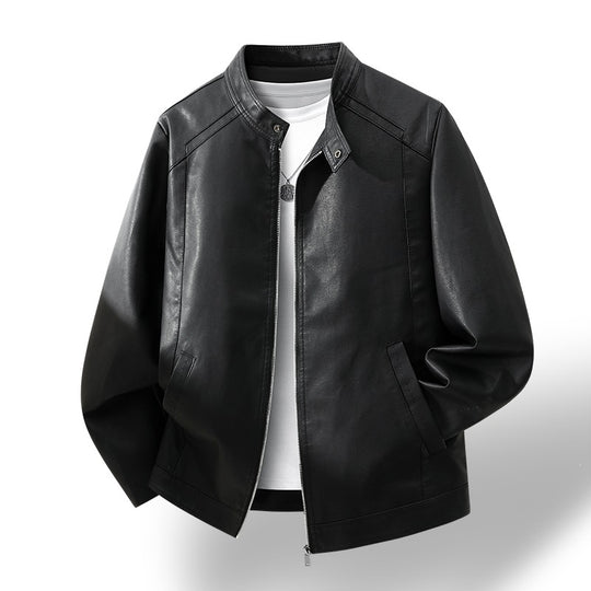 Herren Schlichte Kunstleder-Cityjacke mit Stehkragen, Zweiwege-Reißverschluss & Eingrifftaschen Nord Taschen