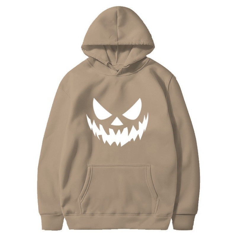 Unisex Kapuzenpullover mit gruseligem Kürbisgesicht-Print und Oversize Kängurutasche Nord Taschen