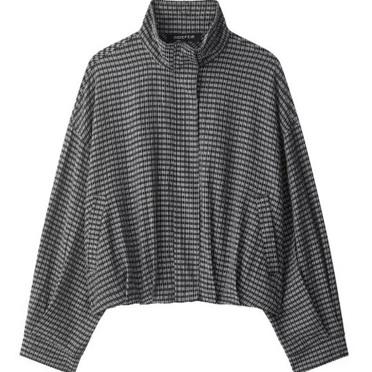 Damen Kurz geschnittene Wollmix-Jacke mit Stehkragen, Reißverschluss und Ballonärmeln Nord Taschen