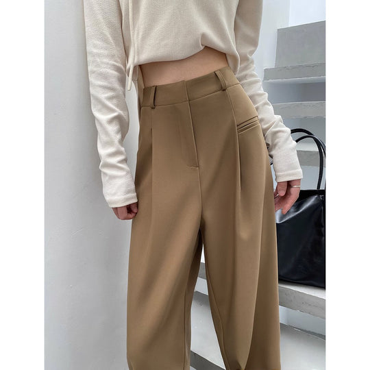 Damen Hochtaillierte Tailored-Hose mit weitem Bein, Bundfalten und Ziertasche Nord Taschen