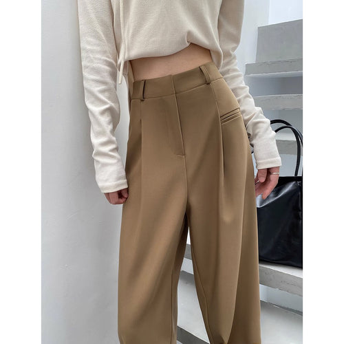 Damen Hochtaillierte Tailored-Hose mit weitem Bein, Bundfalten und Ziertasche Nord Taschen
