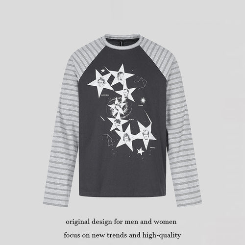 Damen Baumwoll-Langarmshirt im Raglanstil mit Sternporträt-Collage und Streifenärmeln Nord Taschen