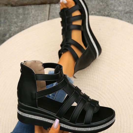 Damen Wedge-Sandaletten mit atmungsaktivem Obermaterial und eleganten Riemendetails