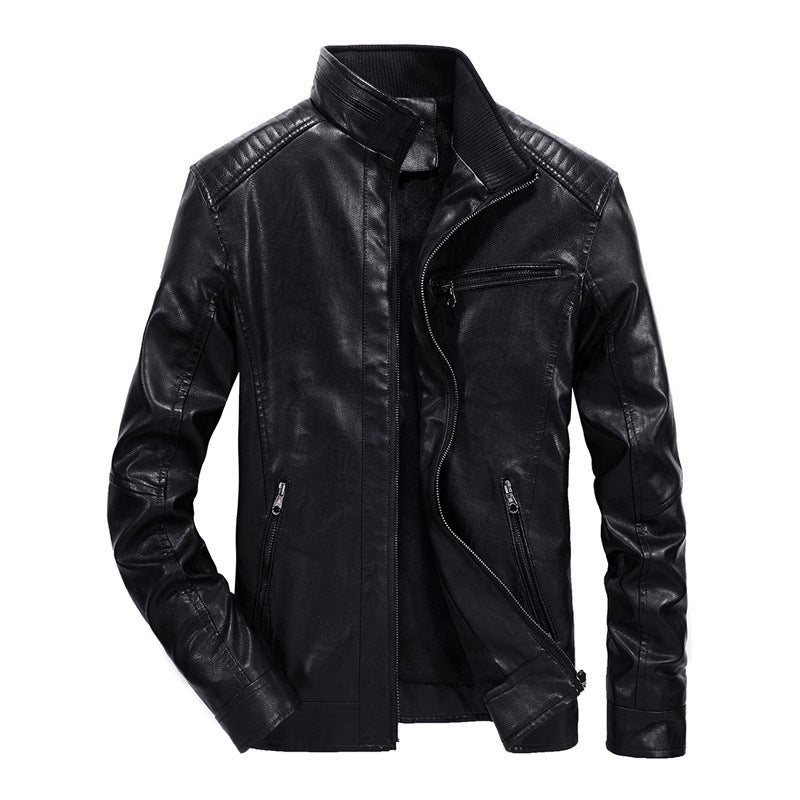 Herren schmal geschnittenes Kunstleder-Blouson mit hochschließendem Stehkragen und Schultersteppung Nord Taschen