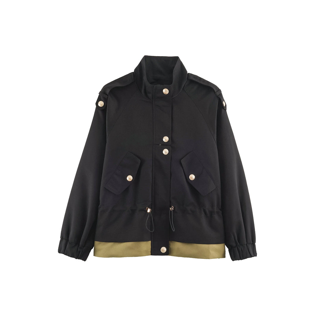 Damen leichte Utility-Jacke mit Tunnelzug-Taillenraffung, Stehkragen und Pattentaschen Nord Taschen