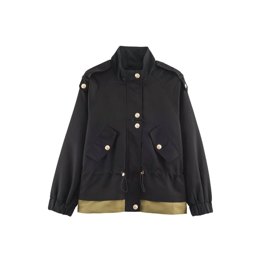 Damen leichte Utility-Jacke mit Tunnelzug-Taillenraffung, Stehkragen und Pattentaschen Nord Taschen