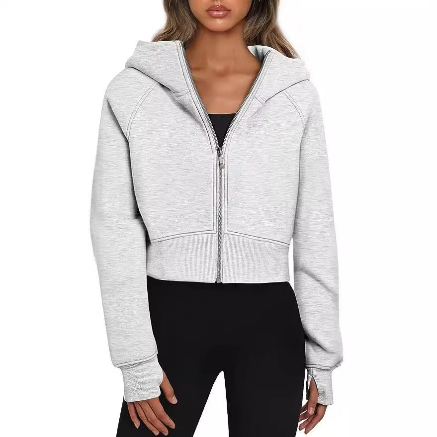 Damen Kurz geschnittener Performance-Kapuzenpullover mit durchgehendem Reißverschluss und Daumenlochbündchen Nord Taschen