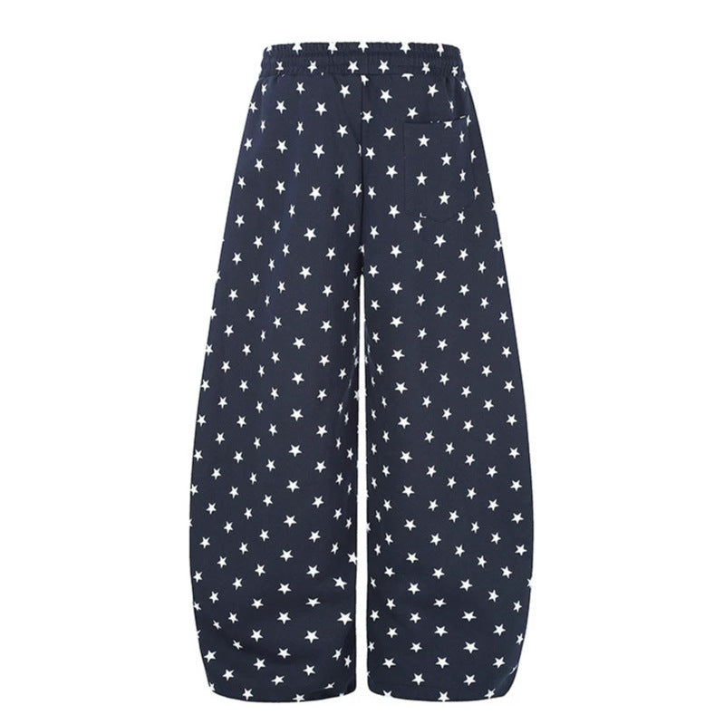 Damen Weite Palazzo-Loungehose mit Sternenallover, Tunnelzugbund und typografischem Print Nord Taschen