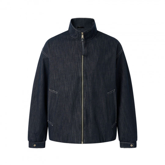 Unisex Kastenförmige Jeans-Blousonjacke mit Stehkragen, Reißverschluss und elastischem Saum Nord Taschen