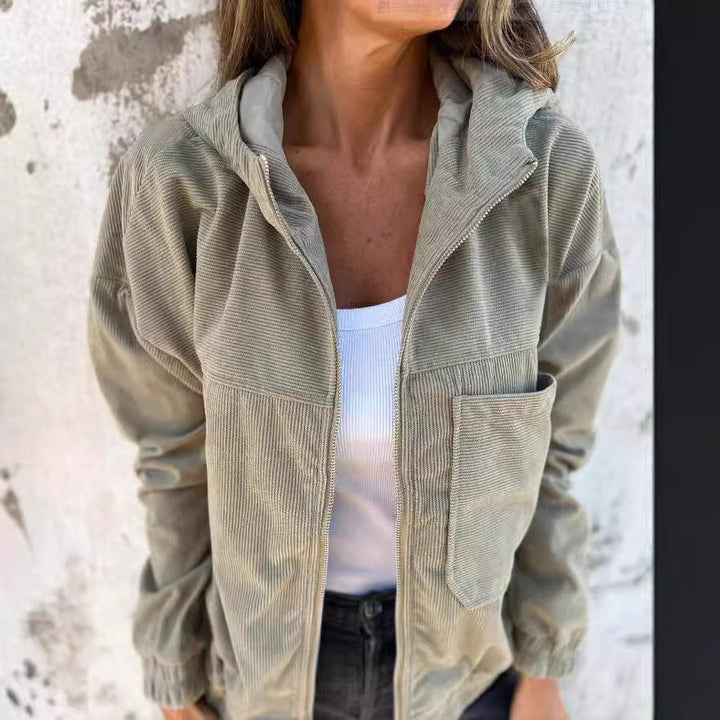 Damen leicht taillierte Cordjacke mit praktischen Taschen