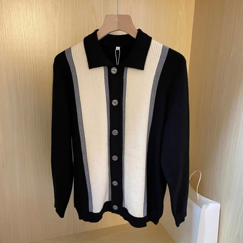 Damen Feinstrick-Cardigan mit Polokragen, kontrastierenden Rippeinsätzen und durchgehender Knopfleiste Nord Taschen