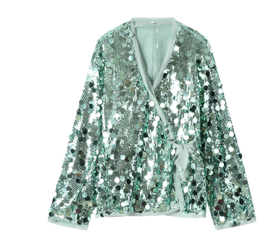 Damen 1900+ Wickel‑Blousonjacke mit großen Pailletten und Satinband Nord Taschen