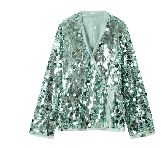 Damen 1900+ Wickel‑Blousonjacke mit großen Pailletten und Satinband Nord Taschen