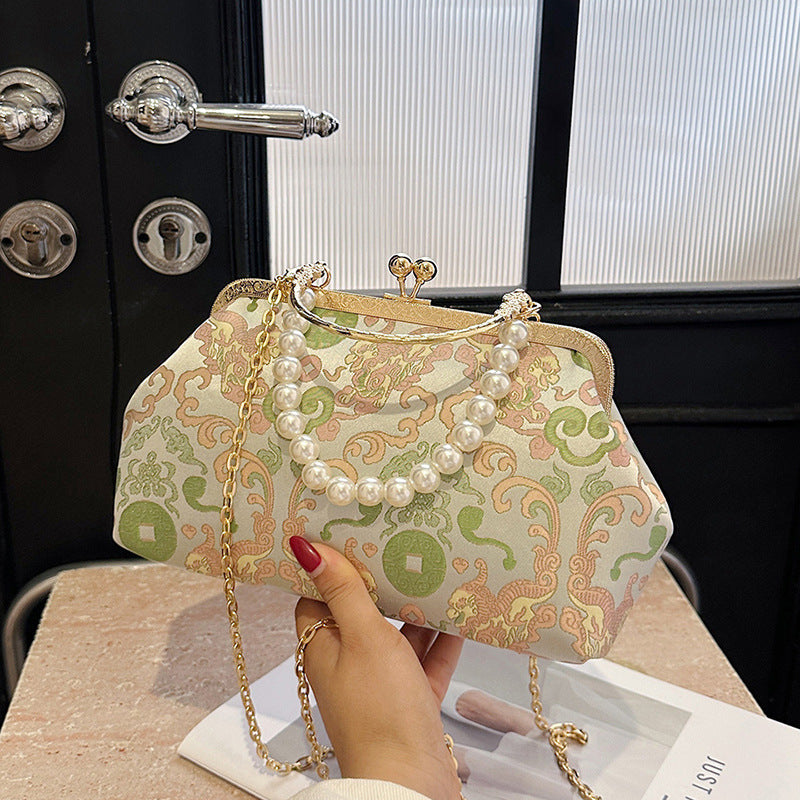 Damen elegante Handtasche mit aufwendigem Zierperlenverschluss Nord Taschen