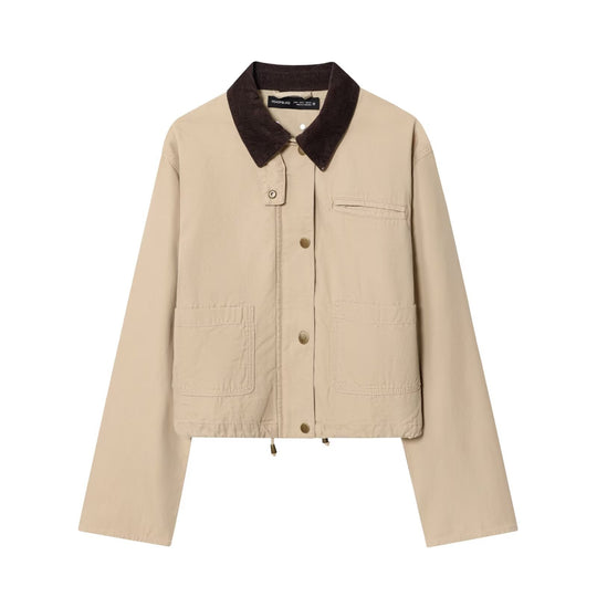 Damen Cropped-Workjacke mit Cordkragen, aufgesetzten Taschen und Tunnelzug Nord Taschen