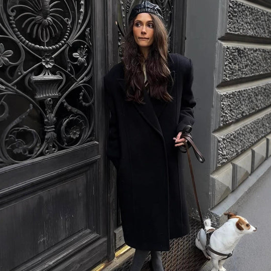 Damen Maxilanger Wollmix-Mantel im Oversize-Cocoon-Schnitt mit markanter Schulterlinie Nord Taschen