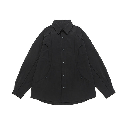 Damen Oversize-Hemdjacke mit geschwungener Teilnaht und Druckknopfleiste Nord Taschen