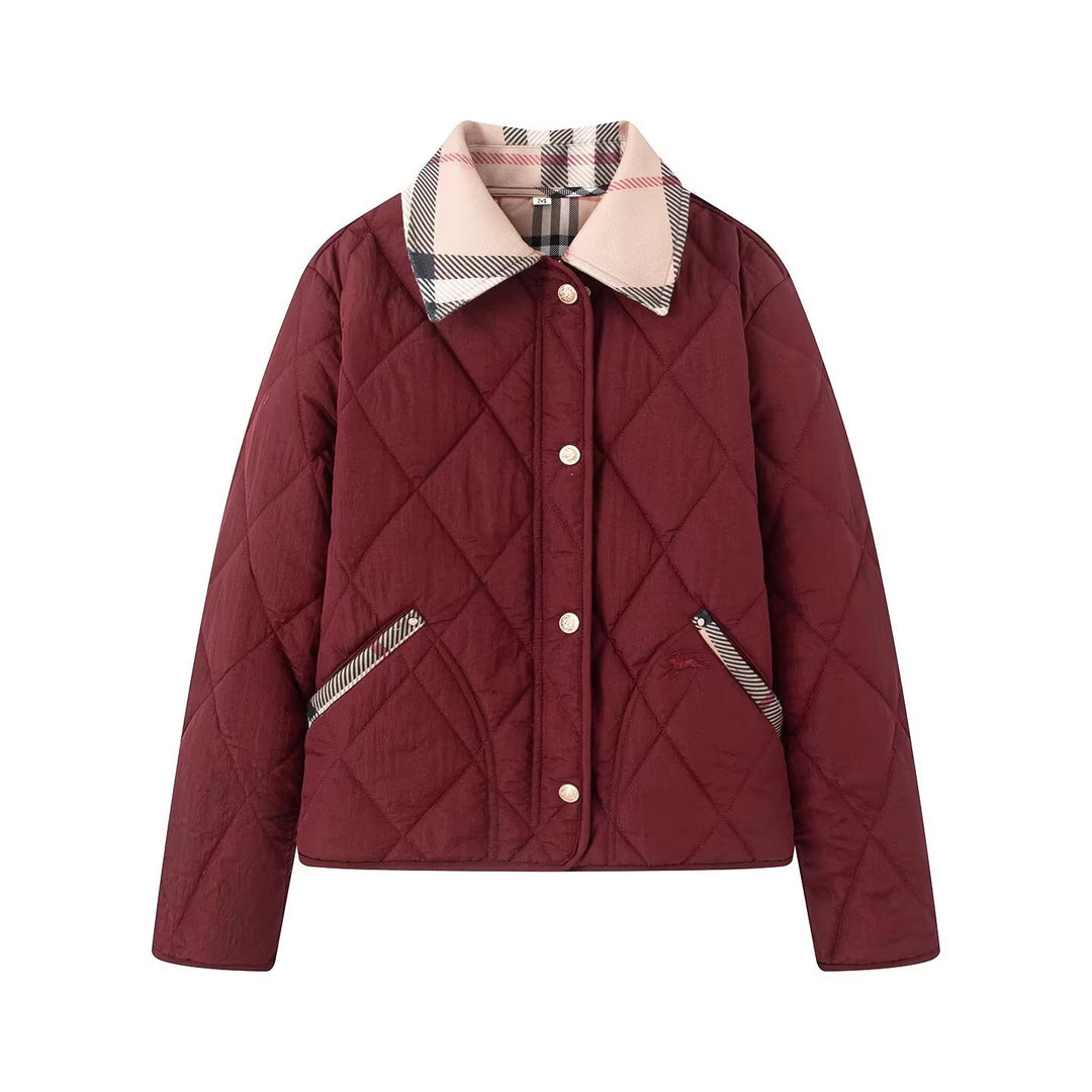 Damen Steppjacke mit karierter Kragen- und Taschenblende Nord Taschen