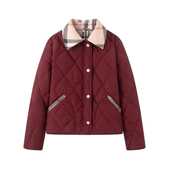 Damen Steppjacke mit karierter Kragen- und Taschenblende Nord Taschen