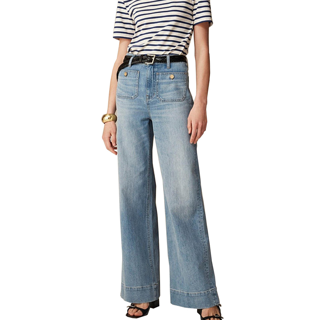 Damen High-Waist Wide-Leg-Jeans mit aufgesetzten Fronttaschen und weitem Bein Nord Taschen
