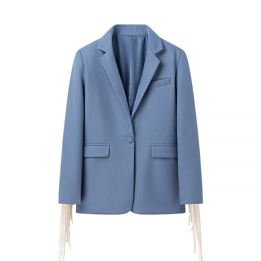 Damen Oversize-Blazer mit langen Fransen und Ziernähten Nord Taschen
