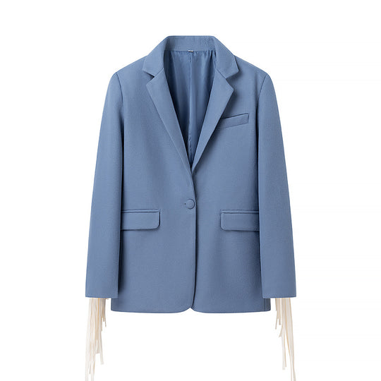 Damen Oversize-Blazer mit langen Fransen und Ziernähten Nord Taschen