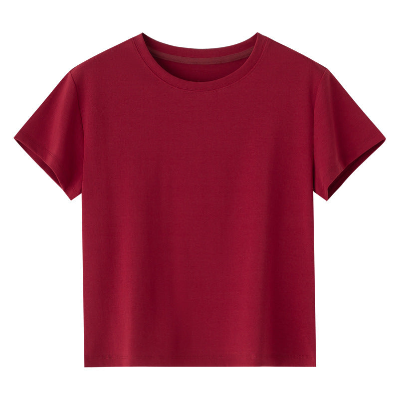 Damen Kurzgeschnittenes Boxy-T-Shirt aus weichem Baumwollstretch mit Rundhalsausschnitt Nord Taschen