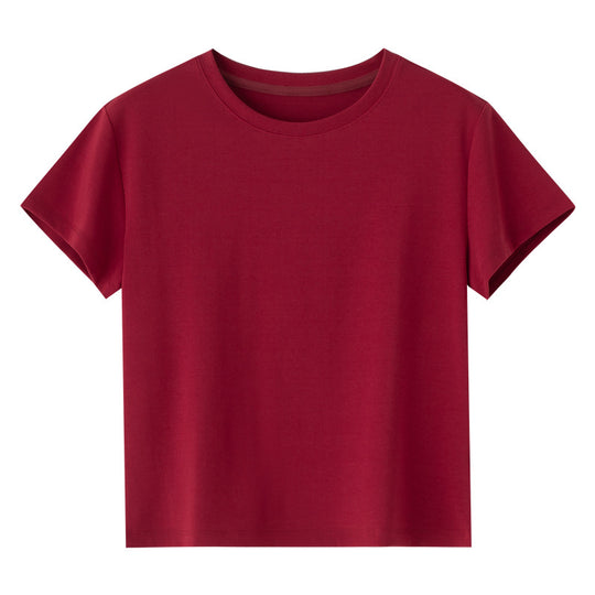 Damen Kurzgeschnittenes Boxy-T-Shirt aus weichem Baumwollstretch mit Rundhalsausschnitt Nord Taschen