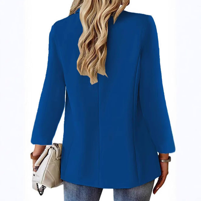Damen Longline-Blazer im Oversize-Stil mit markantem Revers, Metallknopf und Pattentaschen Nord Taschen