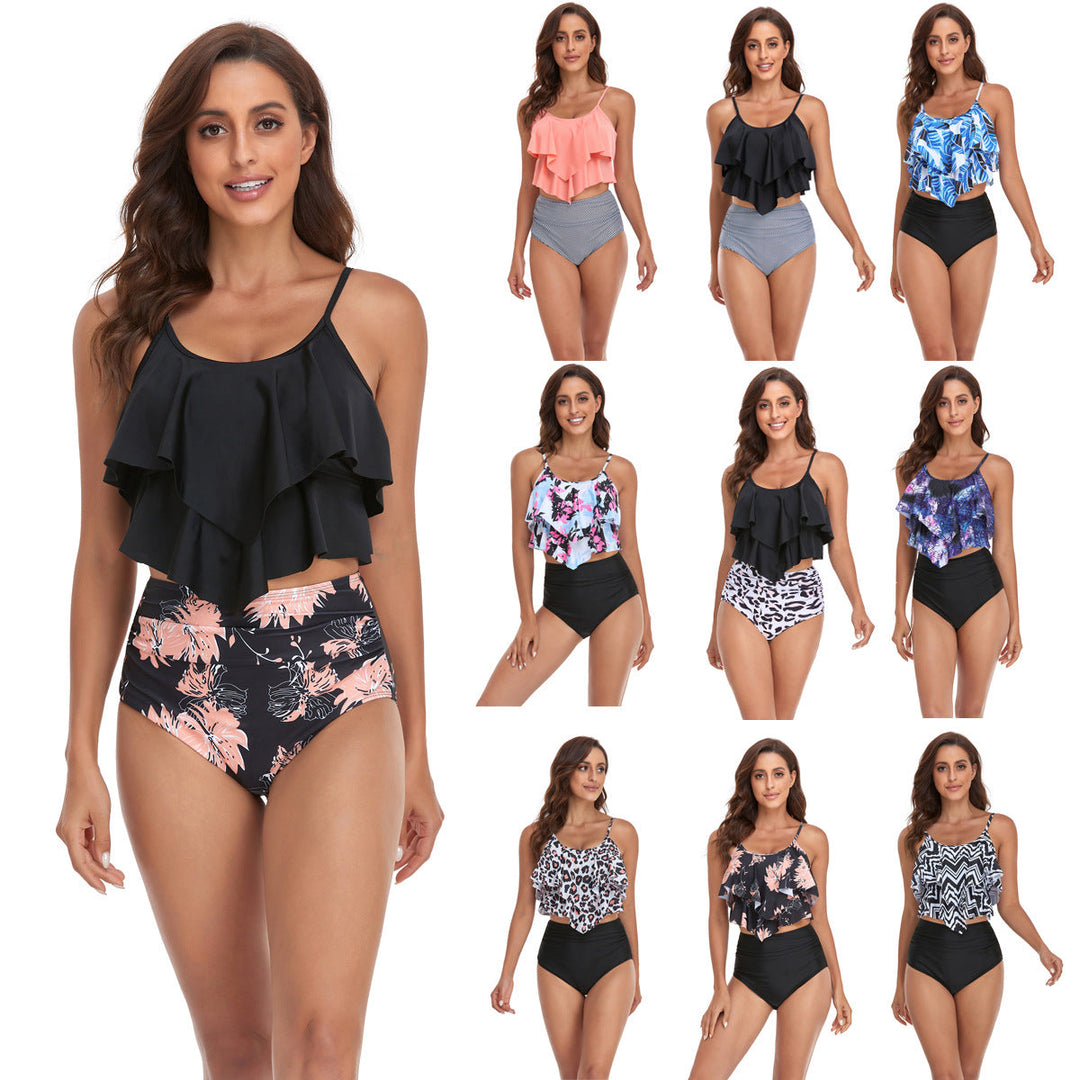 Damen Tankini-Set mit fließendem Rüschendesign und figurbetonter Bikinihose