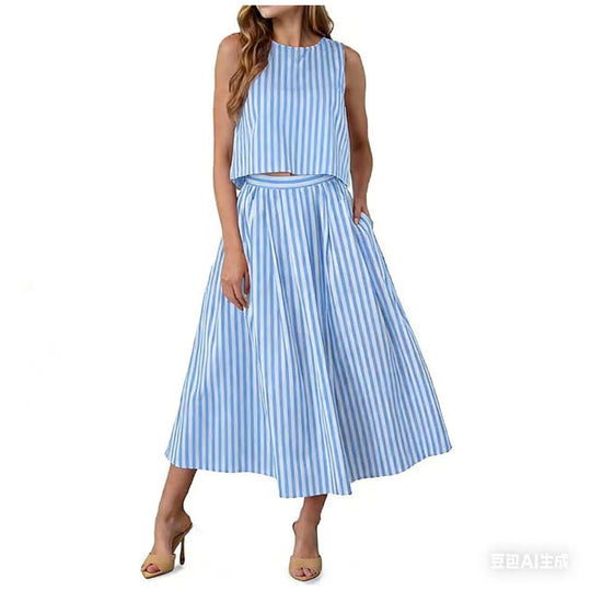 Damen Ärmelloses Midikleid mit hohem Taillenbund und ausgestelltem Faltenrock Nord Taschen