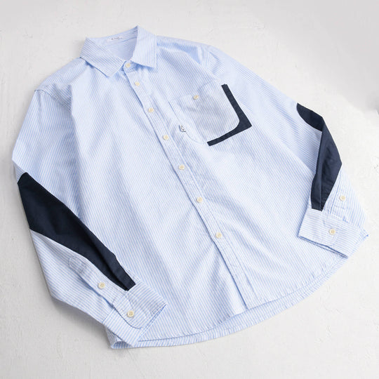 Herren Gestreiftes Overshirt‑Hemd mit Kontrast‑Ellbogenpatches und aufgesetzter Brusttasche Nord Taschen