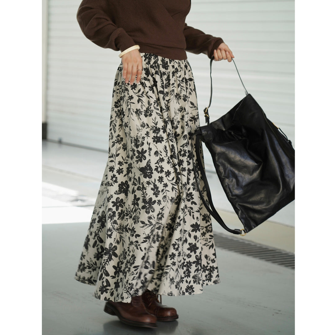 Damen Weiter Midirock mit gerafftem Bund und floralem Muster Nord Taschen