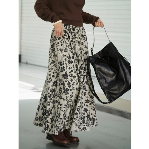 Damen Weiter Midirock mit gerafftem Bund und floralem Muster Nord Taschen
