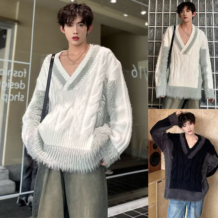 Herren Luxuriöser Grobstrickpullover mit tiefem V-Ausschnitt Nord Taschen