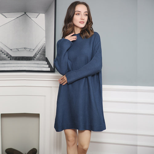 Damen Oversize Strick-Tunika mit kurzem Stehkragen und überschnittener Schulter Nord Taschen