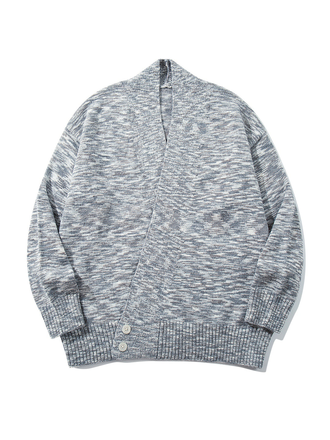 Damen Oversize-Strickcardigan mit tiefem V-Ausschnitt, Knopfleiste am Saum und melierter Struktur Nord Taschen