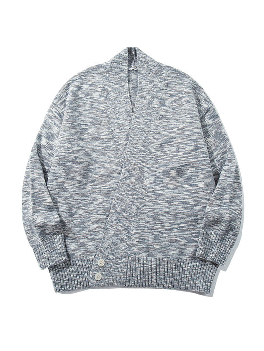 Damen Oversize-Strickcardigan mit tiefem V-Ausschnitt, Knopfleiste am Saum und melierter Struktur Nord Taschen