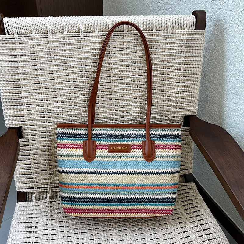 Damen elegante Strohtasche mit hochwertigen Lederakzenten Nord Taschen