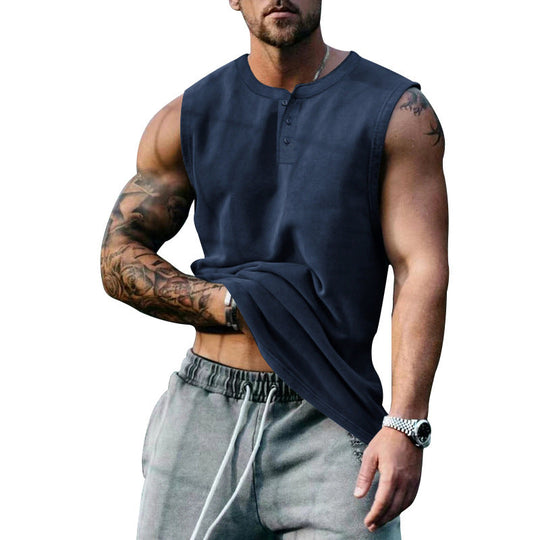 Herren ärmelloses Henley-Shirt mit Knopfleiste und weichem Baumwollmix Nord Taschen