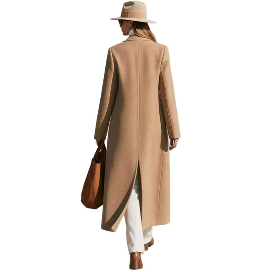 Damen Longline Wollmantel mit weitem Revers und tailliertem Schnitt Nord Taschen